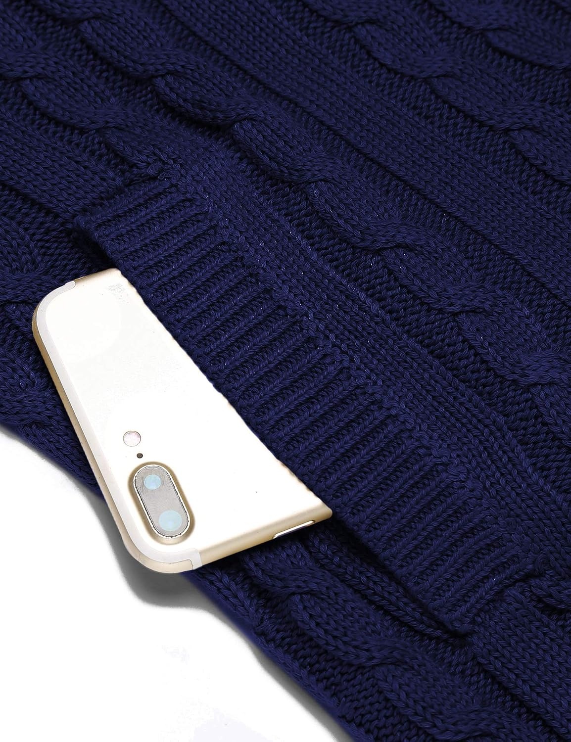 image:imageCOOFANDY Mens Cardigan Sweater Cable Knitted Full Zip Sweaters with Pockets Warm Ribbed Cuff Zip Sweater Two Front Pockets Sweater for Fall amp Winter Casual amp Christmas GiftNavy Blue