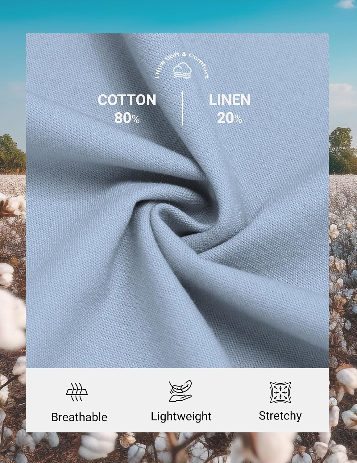 image:imageCOOFANDY Mens Cotton Linen Pants Casual Lightweight Summer Beach Dress Pant Light Weight Drawstring Elastic Waist Stretch Soft Breathable Classic Fit Summer VacationLight Blue