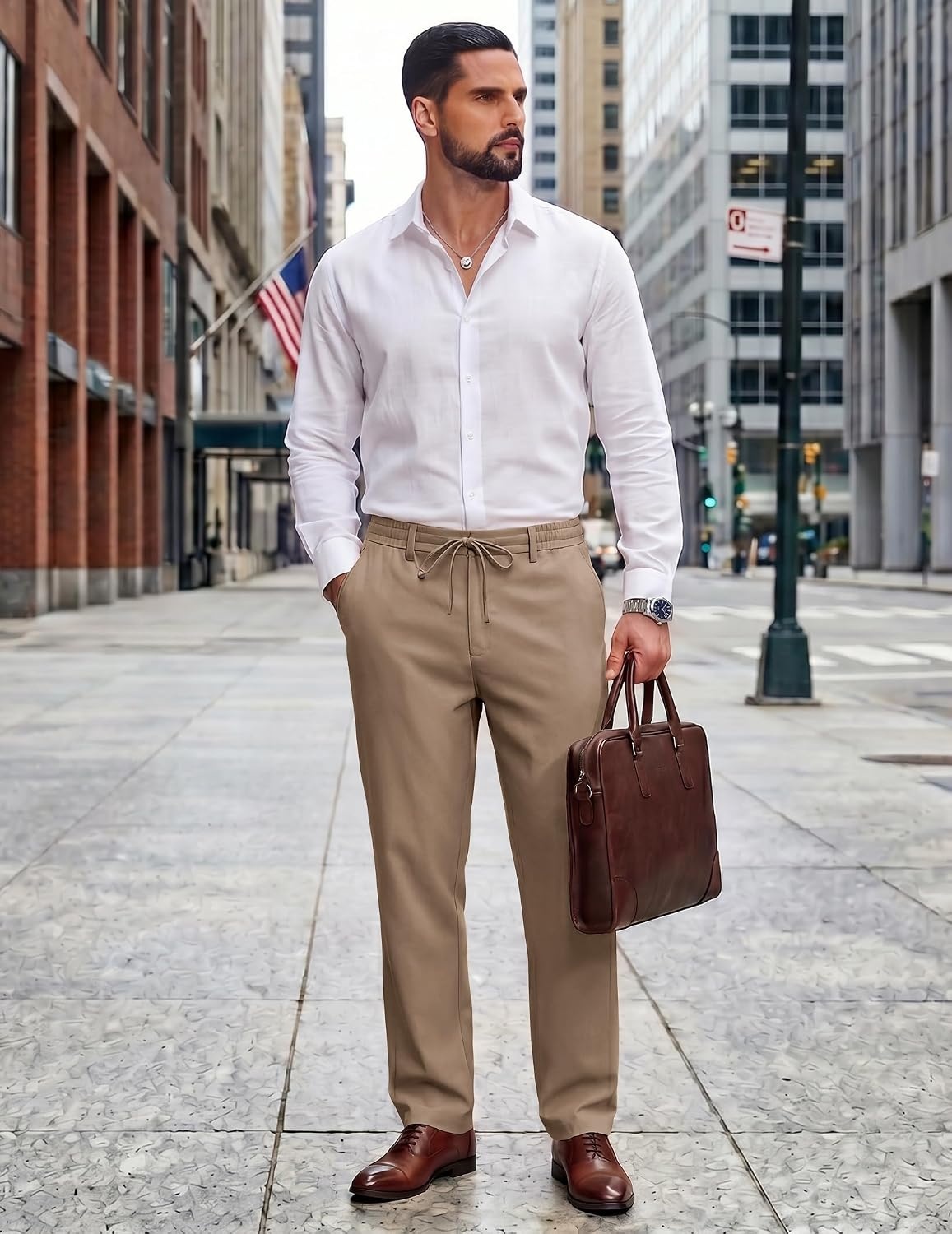 image:imageCOOFANDY Mens Cotton Linen Pants Casual Lightweight Summer Beach Dress Pant Light Weight Drawstring Elastic Waist Stretch Soft Breathable Classic Fit Summer VacationNomad