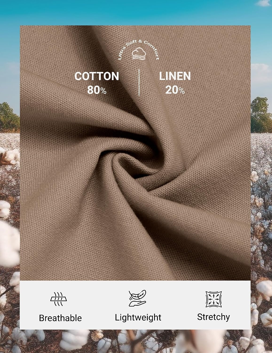 image:imageCOOFANDY Mens Cotton Linen Pants Casual Lightweight Summer Beach Dress Pant Light Weight Drawstring Elastic Waist Stretch Soft Breathable Classic Fit Summer VacationNomad