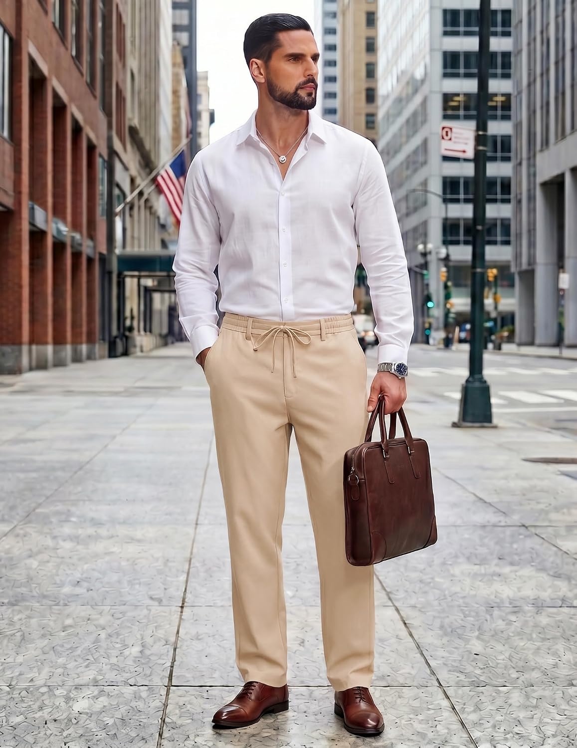 image:imageCOOFANDY Mens Cotton Linen Pants Casual Lightweight Summer Beach Dress Pant Light Weight Drawstring Elastic Waist Stretch Soft Breathable Classic Fit Summer VacationLight Khaki