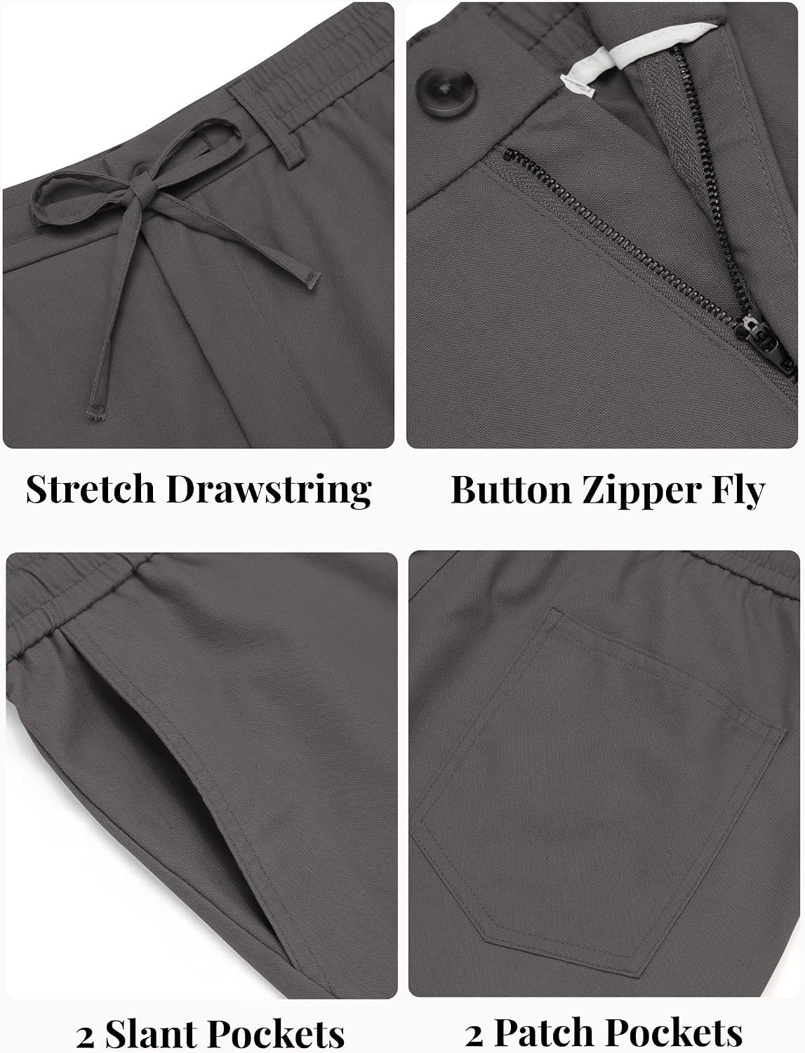 image:imageCOOFANDY Mens Cotton Linen Pants Casual Lightweight Summer Beach Dress Pant Light Weight Drawstring Elastic Waist Stretch Soft Breathable Classic Fit Summer VacationDark Grey
