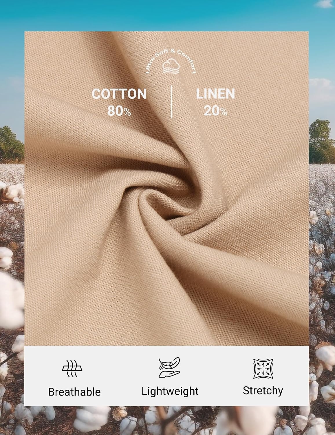 image:imageCOOFANDY Mens Cotton Linen Pants Casual Lightweight Summer Beach Dress Pant Light Weight Drawstring Elastic Waist Stretch Soft Breathable Classic Fit Summer VacationLight Khaki