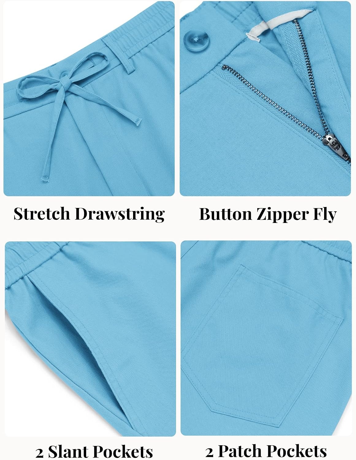 image:imageCOOFANDY Mens Cotton Linen Pants Casual Lightweight Summer Beach Dress Pant Light Weight Drawstring Elastic Waist Stretch Soft Breathable Classic Fit Summer VacationSky Blue