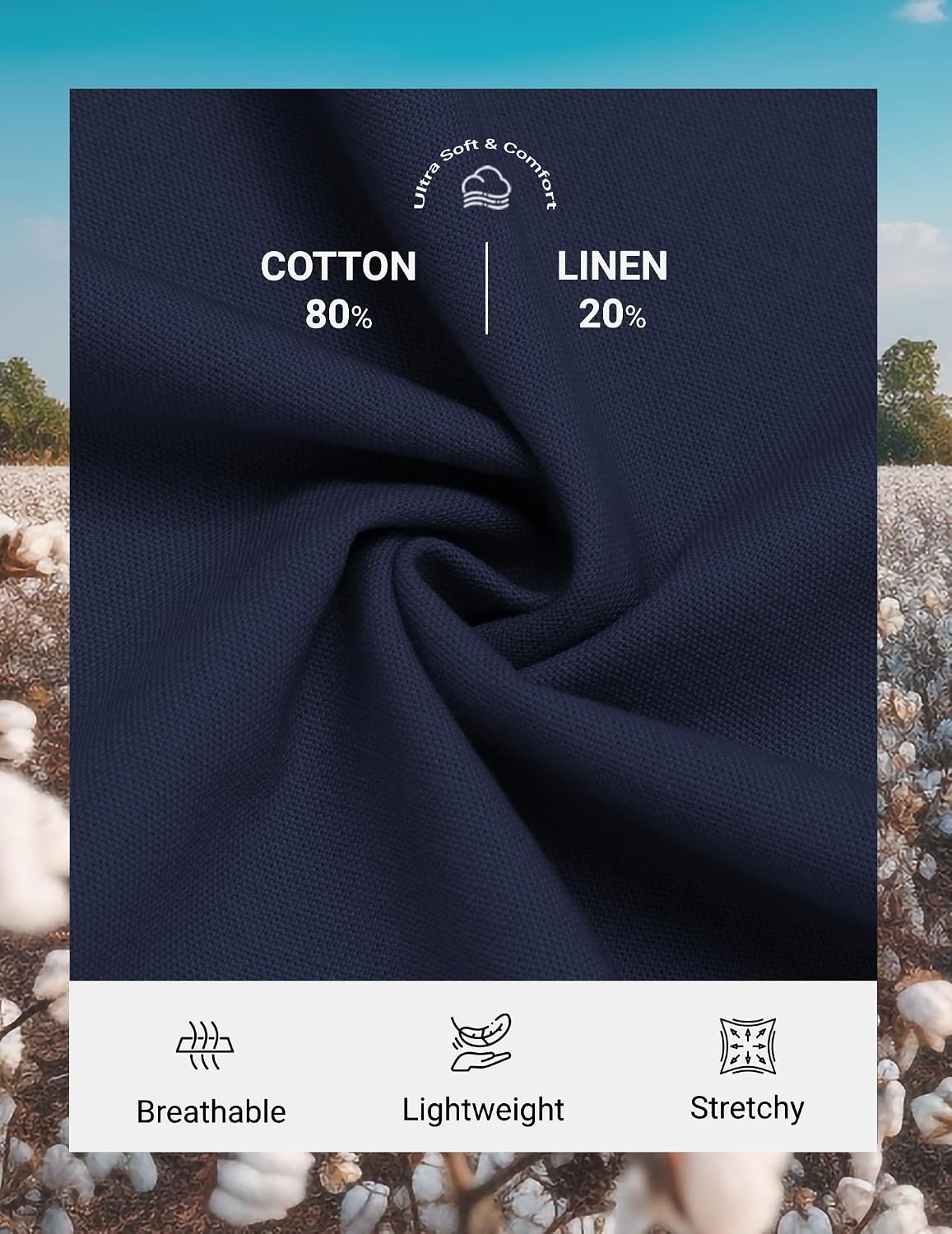image:imageCOOFANDY Mens Cotton Linen Pants Casual Lightweight Summer Beach Dress Pant Light Weight Drawstring Elastic Waist Stretch Soft Breathable Classic Fit Summer VacationNavy Blue