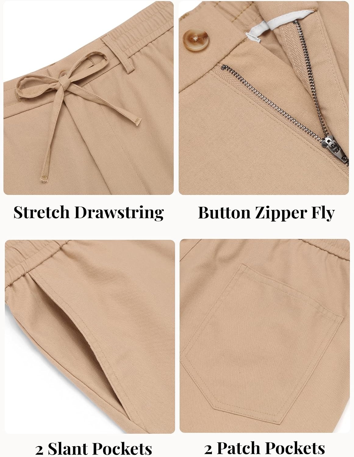 image:imageCOOFANDY Mens Cotton Linen Pants Casual Lightweight Summer Beach Dress Pant Light Weight Drawstring Elastic Waist Stretch Soft Breathable Classic Fit Summer VacationDark Khaki