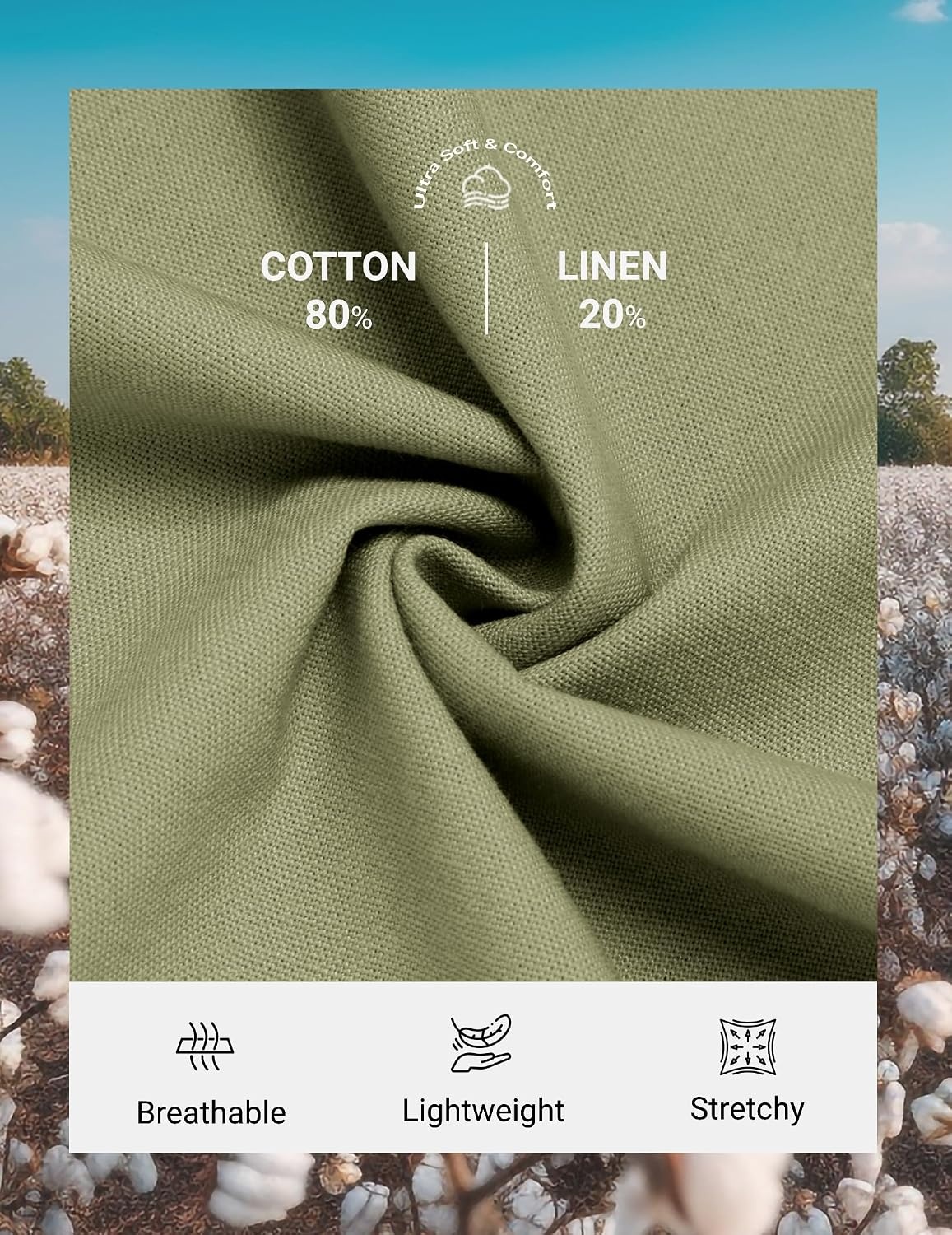 image:imageCOOFANDY Mens Cotton Linen Pants Casual Lightweight Summer Beach Dress Pant Light Weight Drawstring Elastic Waist Stretch Soft Breathable Classic Fit Summer VacationArtichoke Green