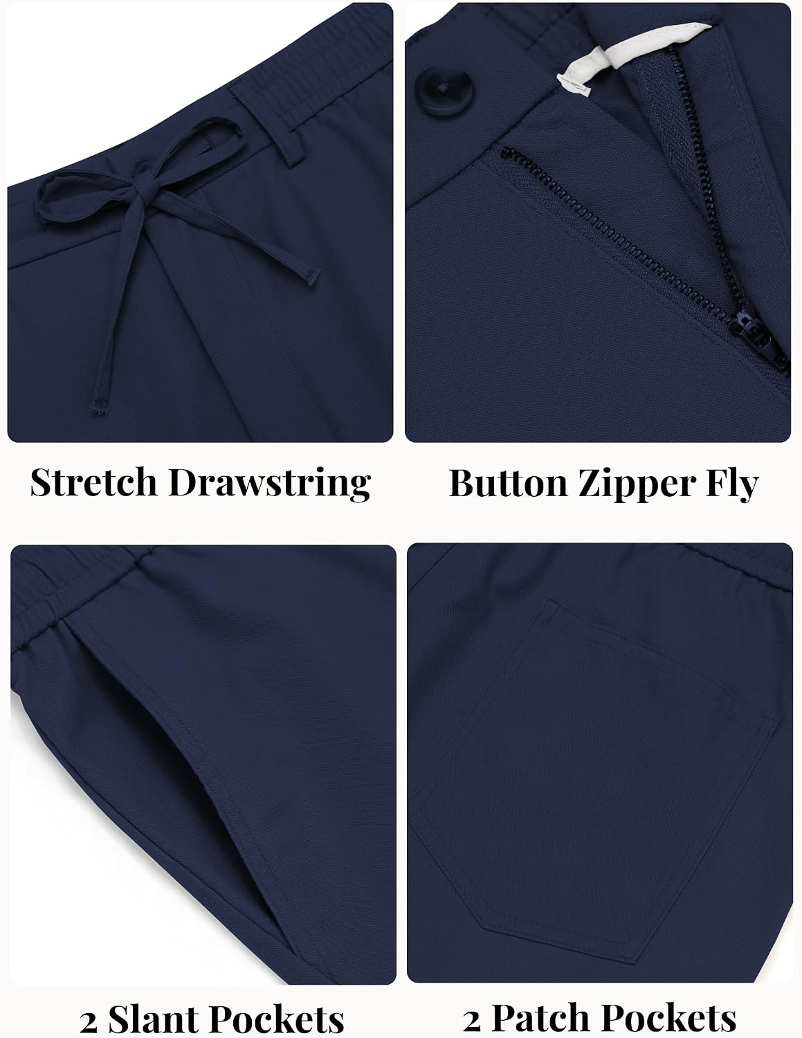 image:imageCOOFANDY Mens Cotton Linen Pants Casual Lightweight Summer Beach Dress Pant Light Weight Drawstring Elastic Waist Stretch Soft Breathable Classic Fit Summer VacationNavy Blue