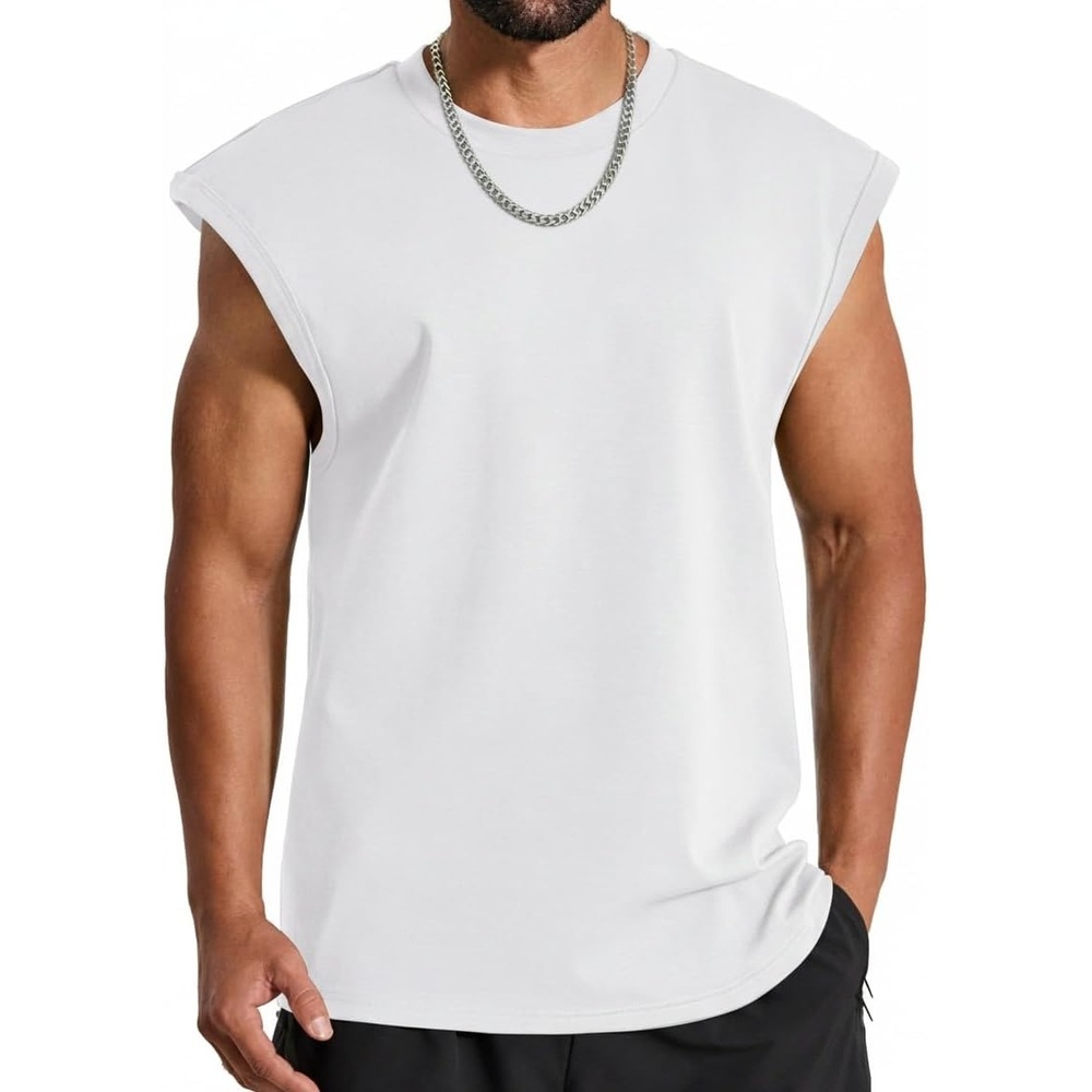 image:imageCOOFANDY Men Workout Tank Tops Cotton Sleeveless T Shirts Gym Muscle Tee  Oversized Cut Off Shirt Soft Comfortable Fabric Basketball Sleeveless Tee Loose Fit for Summer Sport Stylish StreetwearIvory
