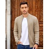 COOFANDY Mens Cardigan Sweater Cable Knitted Full Zip Sweaters with Pockets | Warm Ribbed Cuff Zip Sweater, Two Front Pockets Sweater for Fall & Winter, Casual & Christmas Gift(Khaki)