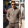 COOFANDY Mens Cardigan Sweater Cable Knitted Full Zip Sweaters with Pockets | Warm Ribbed Cuff Zip Sweater, Two Front Pockets Sweater for Fall & Winter, Casual & Christmas Gift(Heathered Brown)