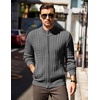 COOFANDY Mens Cardigan Sweater Cable Knitted Full Zip Sweaters with Pockets | Warm Ribbed Cuff Zip Sweater, Two Front Pockets Sweater for Fall & Winter, Casual & Christmas Gift(Heathered Black)