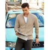 COOFANDY Mens Cardigan Sweater Cable Knitted Full Zip Sweaters with Pockets | Warm Ribbed Cuff Zip Sweater, Two Front Pockets Sweater for Fall & Winter, Casual & Christmas Gift(Khaki)