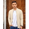 COOFANDY Mens Cardigan Sweater Cable Knitted Full Zip Sweaters with Pockets | Warm Ribbed Cuff Zip Sweater, Two Front Pockets Sweater for Fall & Winter, Casual & Christmas Gift(Beige)