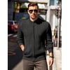 COOFANDY Mens Cardigan Sweater Cable Knitted Full Zip Sweaters with Pockets | Warm Ribbed Cuff Zip Sweater, Two Front Pockets Sweater for Fall & Winter, Casual & Christmas Gift(Black)