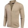COOFANDY Mens Cardigan Sweater Cable Knitted Full Zip Sweaters with Pockets | Warm Ribbed Cuff Zip Sweater, Two Front Pockets Sweater for Fall & Winter, Casual & Christmas Gift(Khaki)