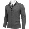 COOFANDY Mens Cardigan Sweater Cable Knitted Full Zip Sweaters with Pockets | Warm Ribbed Cuff Zip Sweater, Two Front Pockets Sweater for Fall & Winter, Casual & Christmas Gift(02 Gray)