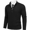 COOFANDY Mens Cardigan Sweater Cable Knitted Full Zip Sweaters with Pockets | Warm Ribbed Cuff Zip Sweater, Two Front Pockets Sweater for Fall & Winter, Casual & Christmas Gift(02 Black)