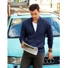 COOFANDY Mens Cardigan Sweater Cable Knitted Full Zip Sweaters with Pockets | Warm Ribbed Cuff Zip Sweater, Two Front Pockets Sweater for Fall & Winter, Casual & Christmas Gift(Navy Blue)