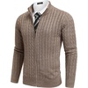 COOFANDY Mens Cardigan Sweater Cable Knitted Full Zip Sweaters with Pockets | Warm Ribbed Cuff Zip Sweater, Two Front Pockets Sweater for Fall & Winter, Casual & Christmas Gift(Heathered Brown)