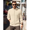 COOFANDY Mens Cardigan Sweater Cable Knitted Full Zip Sweaters with Pockets | Warm Ribbed Cuff Zip Sweater, Two Front Pockets Sweater for Fall & Winter, Casual & Christmas Gift(Beige)