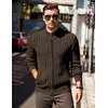 COOFANDY Mens Cardigan Sweater Cable Knitted Full Zip Sweaters with Pockets | Warm Ribbed Cuff Zip Sweater, Two Front Pockets Sweater for Fall & Winter, Casual & Christmas Gift(Brown)