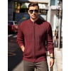 COOFANDY Mens Cardigan Sweater Cable Knitted Full Zip Sweaters with Pockets | Warm Ribbed Cuff Zip Sweater, Two Front Pockets Sweater for Fall & Winter, Casual & Christmas Gift(Wine Red)