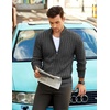 COOFANDY Mens Cardigan Sweater Cable Knitted Full Zip Sweaters with Pockets | Warm Ribbed Cuff Zip Sweater, Two Front Pockets Sweater for Fall & Winter, Casual & Christmas Gift(Grey)