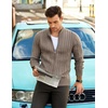 COOFANDY Mens Cardigan Sweater Cable Knitted Full Zip Sweaters with Pockets | Warm Ribbed Cuff Zip Sweater, Two Front Pockets Sweater for Fall & Winter, Casual & Christmas Gift(Heathered Brown)