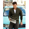 COOFANDY Mens Cardigan Sweater Cable Knitted Full Zip Sweaters with Pockets | Warm Ribbed Cuff Zip Sweater, Two Front Pockets Sweater for Fall & Winter, Casual & Christmas Gift(Army Green)