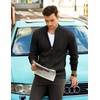 COOFANDY Mens Cardigan Sweater Cable Knitted Full Zip Sweaters with Pockets | Warm Ribbed Cuff Zip Sweater, Two Front Pockets Sweater for Fall & Winter, Casual & Christmas Gift(Black)