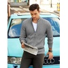 COOFANDY Mens Cardigan Sweater Cable Knitted Full Zip Sweaters with Pockets | Warm Ribbed Cuff Zip Sweater, Two Front Pockets Sweater for Fall & Winter, Casual & Christmas Gift(Light Grey)