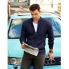 COOFANDY Mens Cardigan Sweater Cable Knitted Full Zip Sweaters with Pockets | Warm Ribbed Cuff Zip Sweater, Two Front Pockets Sweater for Fall & Winter, Casual & Christmas Gift(Blue)