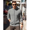 COOFANDY Mens Cardigan Sweater Cable Knitted Full Zip Sweaters with Pockets | Warm Ribbed Cuff Zip Sweater, Two Front Pockets Sweater for Fall & Winter, Casual & Christmas Gift(Light Grey)