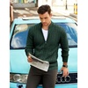 COOFANDY Mens Cardigan Sweater Cable Knitted Full Zip Sweaters with Pockets | Warm Ribbed Cuff Zip Sweater, Two Front Pockets Sweater for Fall & Winter, Casual & Christmas Gift(Green)