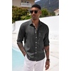 COOFANDY Men’s Cotton Linen Button Down Shirts Long Sleeve Casual Summer Beach Shirts for Men(1- Black)