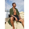 COOFANDY Men’s Long Shawl Collar Linen Cardigan Lightweight Kimono Robe | Open Front Drape Cape Kaftan, Summer Beach Pool Cover Up, Burning Man Rave Festival Outfits, Cardigan Jackets(Army Green)