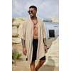COOFANDY Men’s Long Shawl Collar Linen Cardigan Lightweight Kimono Robe | Open Front Drape Cape Kaftan, Summer Beach Pool Cover Up, Burning Man Rave Festival Outfits, Cardigan Jackets(Beige)