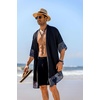 COOFANDY Men’s Long Shawl Collar Linen Cardigan Lightweight Kimono Robe | Open Front Drape Cape Kaftan, Summer Beach Pool Cover Up, Burning Man Rave Festival Outfits, Cardigan Jackets(A_black)