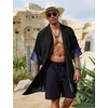 COOFANDY Men’s Long Shawl Collar Linen Cardigan Lightweight Kimono Robe | Open Front Drape Cape Kaftan, Summer Beach Pool Cover Up, Burning Man Rave Festival Outfits, Cardigan Jackets(A_black)