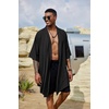 COOFANDY Men’s Long Shawl Collar Linen Cardigan Lightweight Kimono Robe | Open Front Drape Cape Kaftan, Summer Beach Pool Cover Up, Burning Man Rave Festival Outfits, Cardigan Jackets(Typeb-black)