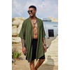 COOFANDY Men’s Long Shawl Collar Linen Cardigan Lightweight Kimono Robe | Open Front Drape Cape Kaftan, Summer Beach Pool Cover Up, Burning Man Rave Festival Outfits, Cardigan Jackets(Army Green)