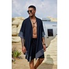 COOFANDY Men’s Long Shawl Collar Linen Cardigan Lightweight Kimono Robe | Open Front Drape Cape Kaftan, Summer Beach Pool Cover Up, Burning Man Rave Festival Outfits, Cardigan Jackets(Navy Blue)