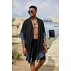 COOFANDY Men’s Long Shawl Collar Linen Cardigan Lightweight Kimono Robe | Open Front Drape Cape Kaftan, Summer Beach Pool Cover Up, Burning Man Rave Festival Outfits, Cardigan Jackets(A_black)