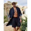 COOFANDY Men’s Long Shawl Collar Linen Cardigan Lightweight Kimono Robe | Open Front Drape Cape Kaftan, Summer Beach Pool Cover Up, Burning Man Rave Festival Outfits, Cardigan Jackets(Navy Blue)