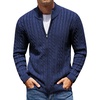 COOFANDY Mens Cardigan Sweater Cable Knitted Full Zip Sweaters with Pockets | Warm Ribbed Cuff Zip Sweater, Two Front Pockets Sweater for Fall & Winter, Casual & Christmas Gift(Blue)
