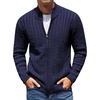 COOFANDY Mens Cardigan Sweater Cable Knitted Full Zip Sweaters with Pockets | Warm Ribbed Cuff Zip Sweater, Two Front Pockets Sweater for Fall & Winter, Casual & Christmas Gift(Navy Blue)