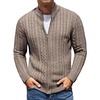 COOFANDY Mens Cardigan Sweater Cable Knitted Full Zip Sweaters with Pockets | Warm Ribbed Cuff Zip Sweater, Two Front Pockets Sweater for Fall & Winter, Casual & Christmas Gift(Heathered Brown)