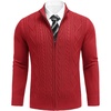 COOFANDY Mens Cardigan Sweater Cable Knitted Full Zip Sweaters with Pockets | Warm Ribbed Cuff Zip Sweater, Two Front Pockets Sweater for Fall & Winter, Casual & Christmas Gift(02 Wine Red)