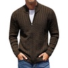 COOFANDY Mens Cardigan Sweater Cable Knitted Full Zip Sweaters with Pockets | Warm Ribbed Cuff Zip Sweater, Two Front Pockets Sweater for Fall & Winter, Casual & Christmas Gift(Brown)